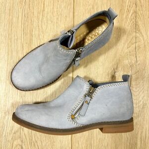 Hush Puppies Womens Blue Leather Ankle Boots Dual Zip Booties HW05977-450 Size 7